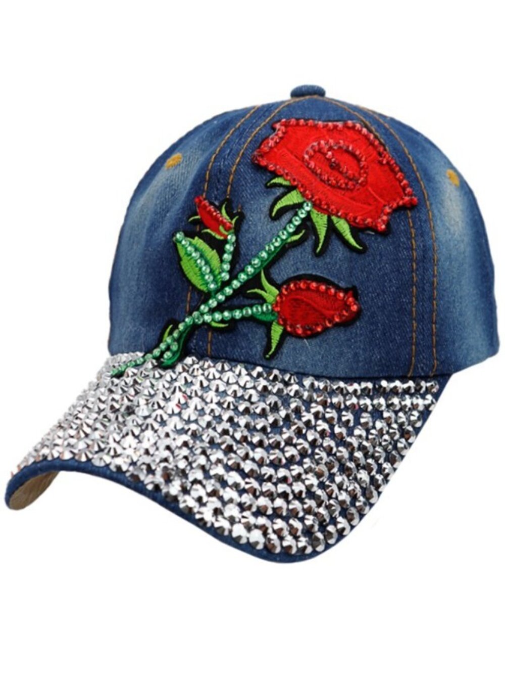 Baseball Cap Hat Rose Blossom Patched Bling